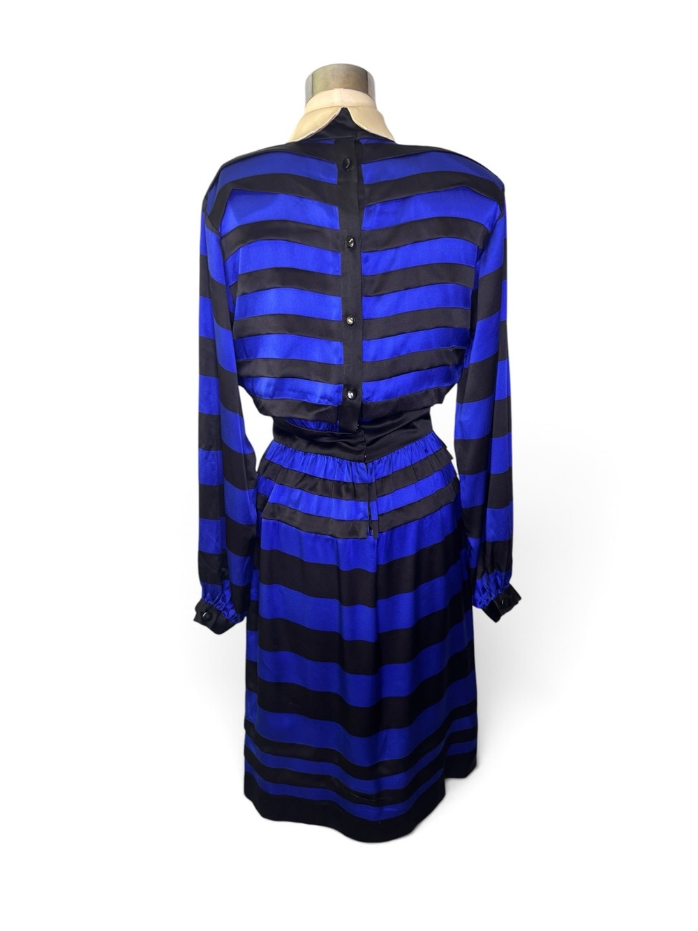 Nipon Boutique Vintage Silk Striped Blue and Black Midi dress - Picture 8 of 10